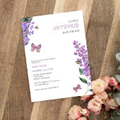 Paarse bloemenvlinder baby shower uitnodiging