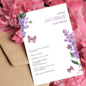 Paarse bloemenvlinder baby shower uitnodiging