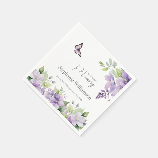 Paarse bloemenvlinder in liefdevolle herinnering servet (Hoek)