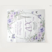 Paarse bloemenvlinders Eiffel Paris Quinceañera Wandkleed (Voorkant (horizontaal))