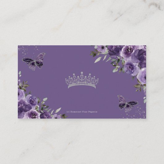 Paarse Bloemenvlinders Quinceañera QR Code RSVP Informatiekaartje (Achterkant)