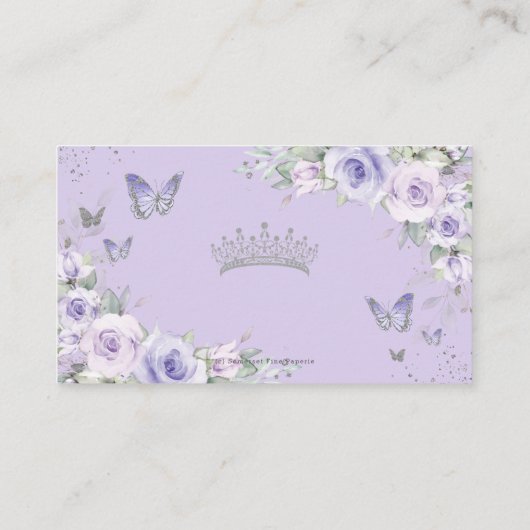 Paarse Bloemenvlinders Quinceañera QR Code RSVP Informatiekaartje (Achterkant)