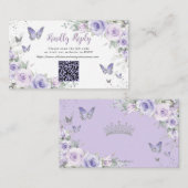 Paarse Bloemenvlinders Quinceañera QR Code RSVP Informatiekaartje (Voorkant / Achterkant)