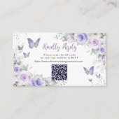 Paarse Bloemenvlinders Quinceañera QR Code RSVP Informatiekaartje (Voorkant)