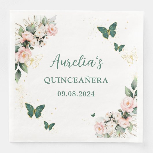 Paarse Bloemenvlinders Quinceanera servetten (Voorkant)