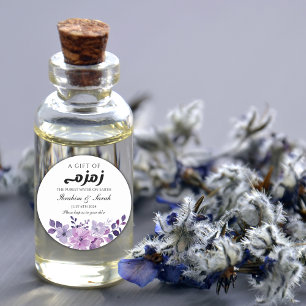 paarse bloemenzamzam water nikah moslim bruiloft ronde sticker