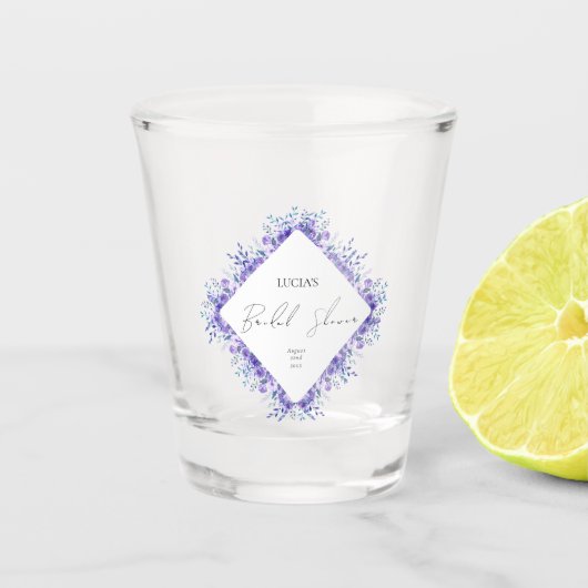 Paarse Bloemetuin Bruidsdouche Voorbeeld Shot Glas (Voorkant)