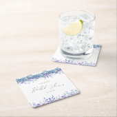 Paarse bloemetuin bruiloftborrel vierkante kartonnen onderzetter (Insitu)