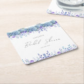 Paarse bloemetuin bruiloftborrel vierkante kartonnen onderzetter (Schuin)