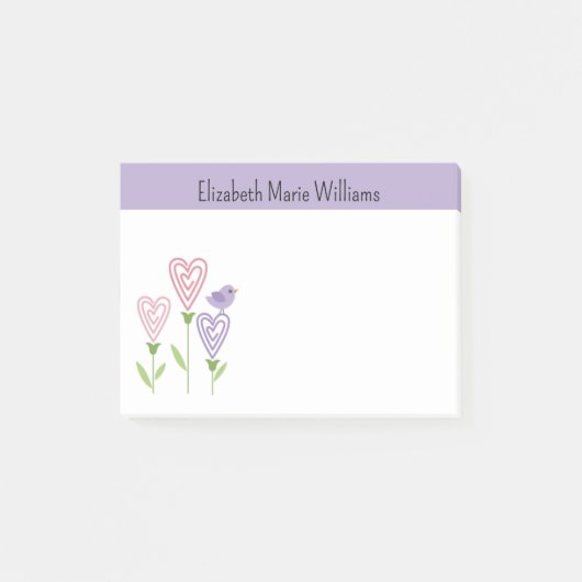 Paarse bloemharten gepersonaliseerd post-it® notes (Voorkant)