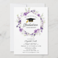 paarse bloemige afstuderen ceremonie uitnodiging