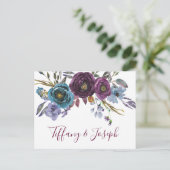 Paarse Bloemige Aquarel Elegante Trouw-RSVP Uitnodiging Briefkaart (Staand voorkant)
