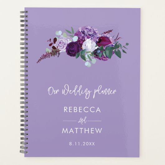 Paarse Bloemige Aquarel Script Bruidspaare Planner (Voorkant)
