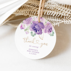 Paarse bloemige bedank je babyshower bedankjes labels