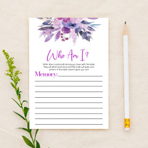 Paarse Bloemige Bloemen Wie Ben Ik Bruiloftsspel Briefpapier