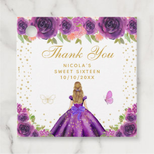 Paarse Bloemige Blond Haar Prinses Sweet Sixteen Bedankjes Labels
