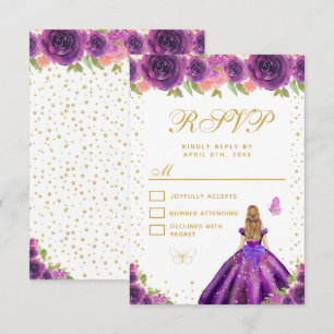 Paarse Bloemige Blonde Haar Prinses Sweet Sixteen RSVP Kaartje