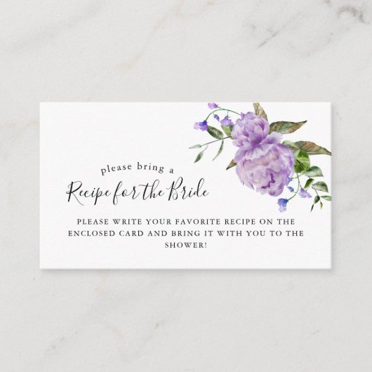 Paarse Bloemige Bruidsfeest Recept Verzoek  Informatiekaartje (Voorkant)
