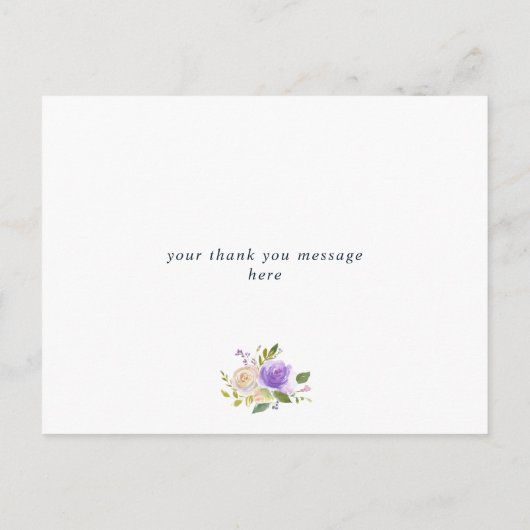 paarse bloemige bruidsmeisje bedankkaart uitnodiging briefkaart (Achterkant)