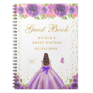 Paarse Bloemige Bruine Haren Prinses Sweet Sixteen Notitieboek
