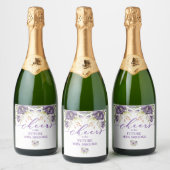 Paarse Bloemige Champagne Etiket (Flessen)