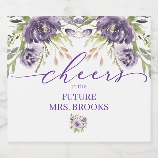 Paarse Bloemige Champagne Etiket (Enkel label)