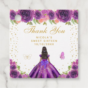 Paarse Bloemige Donkere Huid Prinses Sweet Sixteen Bedankjes Labels