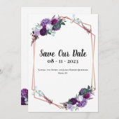 Paarse Bloemige Elegante Aankondiging Bewaar de Da (Voorkant / Achterkant)