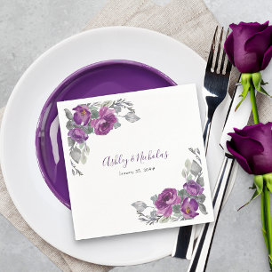 Paarse Bloemige Elegante Botanische Trouwservetten Servet