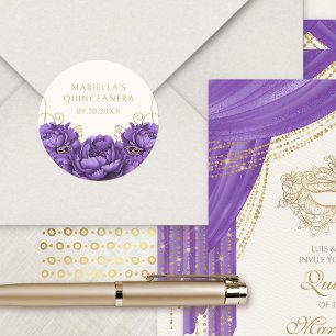 Paarse Bloemige Elegante Quinceanera Ronde Sticker