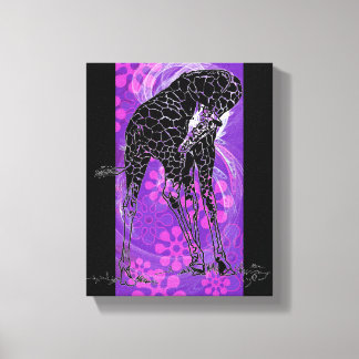 Paarse bloemige Giraffe III ~ Ingewikkeld Canvas Afdruk