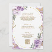 Paarse bloemige gouden marmeren alles-in-één bruil kaart (Achterkant)