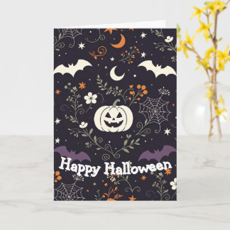 Paarse bloemige Halloween pompoen Kaart