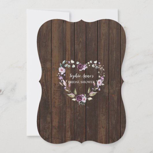 Paarse Bloemige Houten Brunch en Mousserende Bruid Kaart (Achterkant)