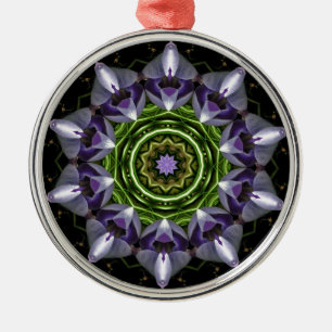 Paarse Bloemige Mandala Kaleidoscoop Kunst Metalen Ornament