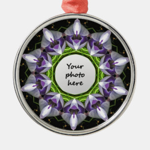 Paarse Bloemige Mandala Kaleidoscoop Kunst Metalen Ornament