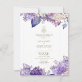 Paarse bloemige Nikah Walimah Islamitische trouwka Kaart (Voorkant)