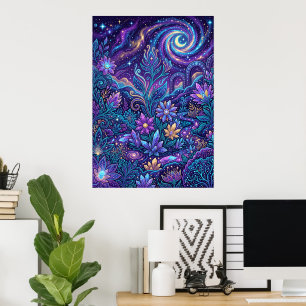 Paarse Bloemige Paisley Spiraal Poster Levendig