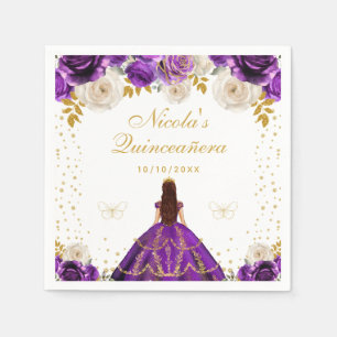 Paarse Bloemige Prinses Quinceañera Servet