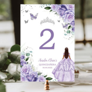 Paarse Bloemige Prinses Zilver Quinceañera XV 16 Kaart