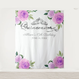 Paarse bloemige Quinceanera-achtergrond Wandkleed