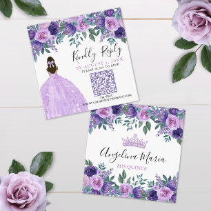 Paarse Bloemige Quinceanera QR Code RSVP Informatiekaartje