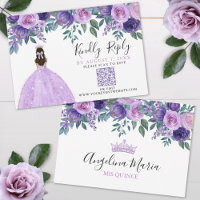 Paarse Bloemige Quinceanera QR Code RSVP