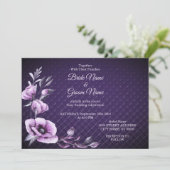 Paarse Bloemige Sierlijke Trouw Uitnodiging (Staand voorkant)