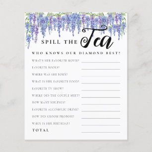 Paarse Bloemige Spill the Tea Bruidsfeest Spel