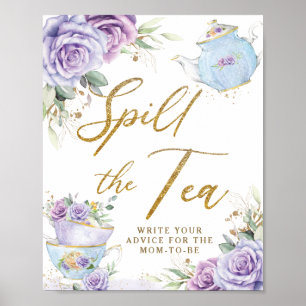 Paarse Bloemige Theepartij Baby Shower Spill The T Poster