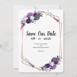 Paarse Bloemige Trouw Aankondiging Save the Date