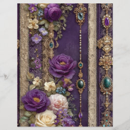 Paarse Bloemige Vintage Junk Journal Scrapbook Pap