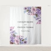 Paarse Bloemige Waterverf Bruiloft Persoonlijk Wandkleed (Voorkant)