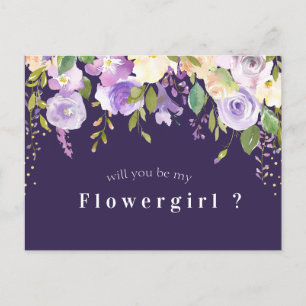 paarse bloemige word je mijn bloemenmeisje kaart